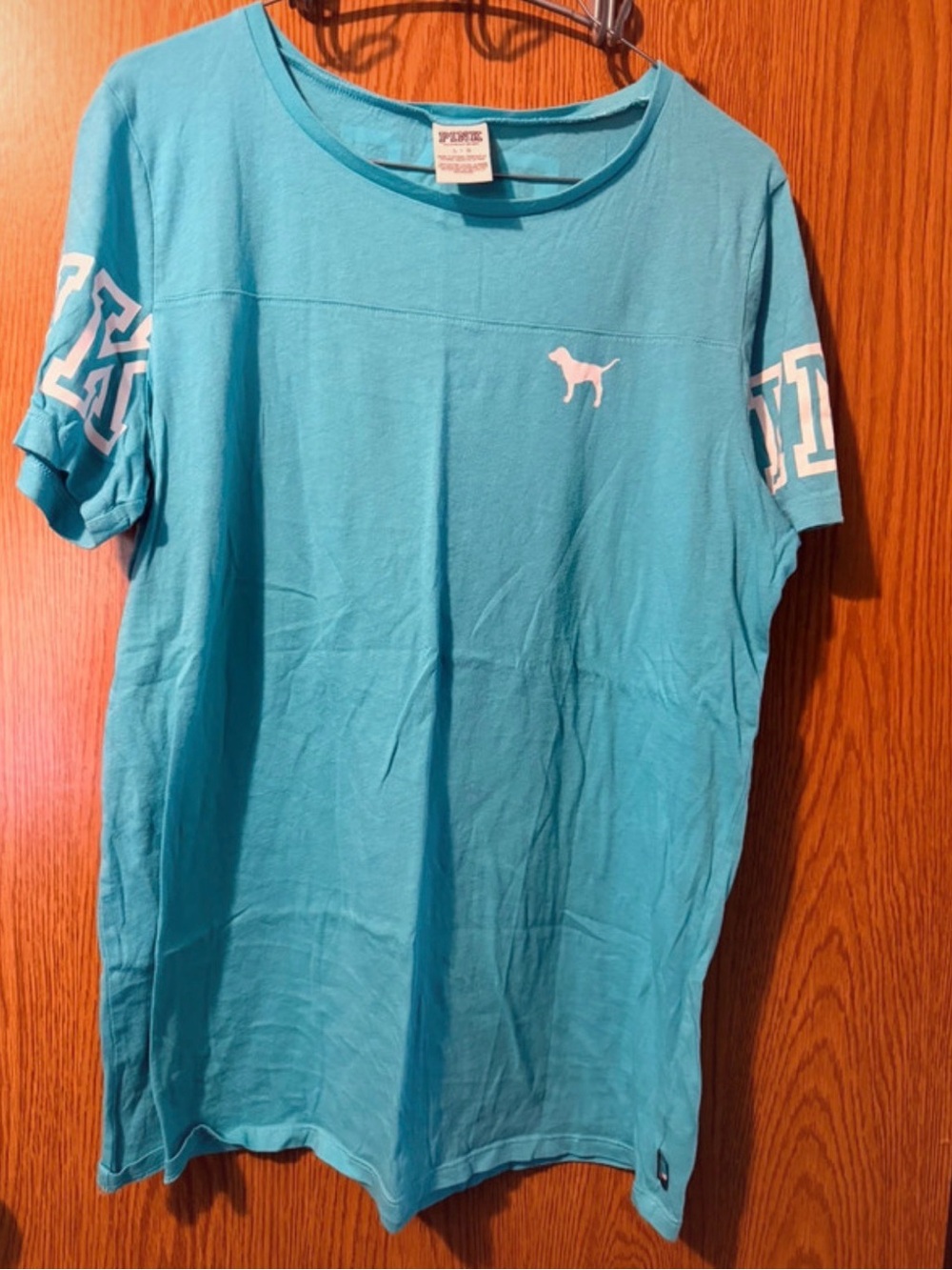 VICTORIA'S SECRET PINK Victoria's Secret Teal Short Sleeve Logo Tee